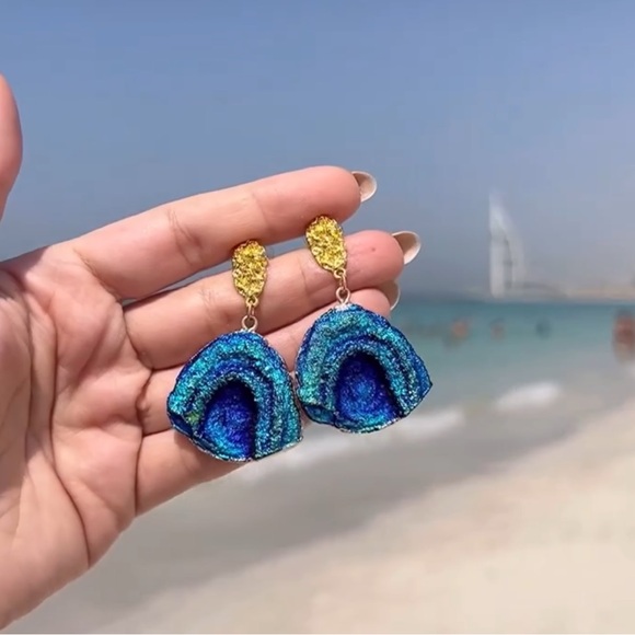 Van Gogh Style Abstract Painting Earrings- 2025 Trend (Simulated Natural Stone) - Picture 8 of 8